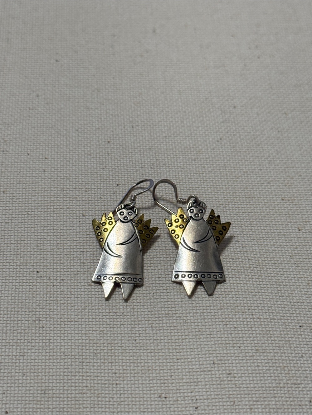 Sterling Silver 925 Two-toned Angel Drop Earrings - Picture 5 of 10